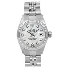 Retro Rolex Ladies SS Datejust MOP Diamond Dial Smooth Bezel Jubilee Band Watch