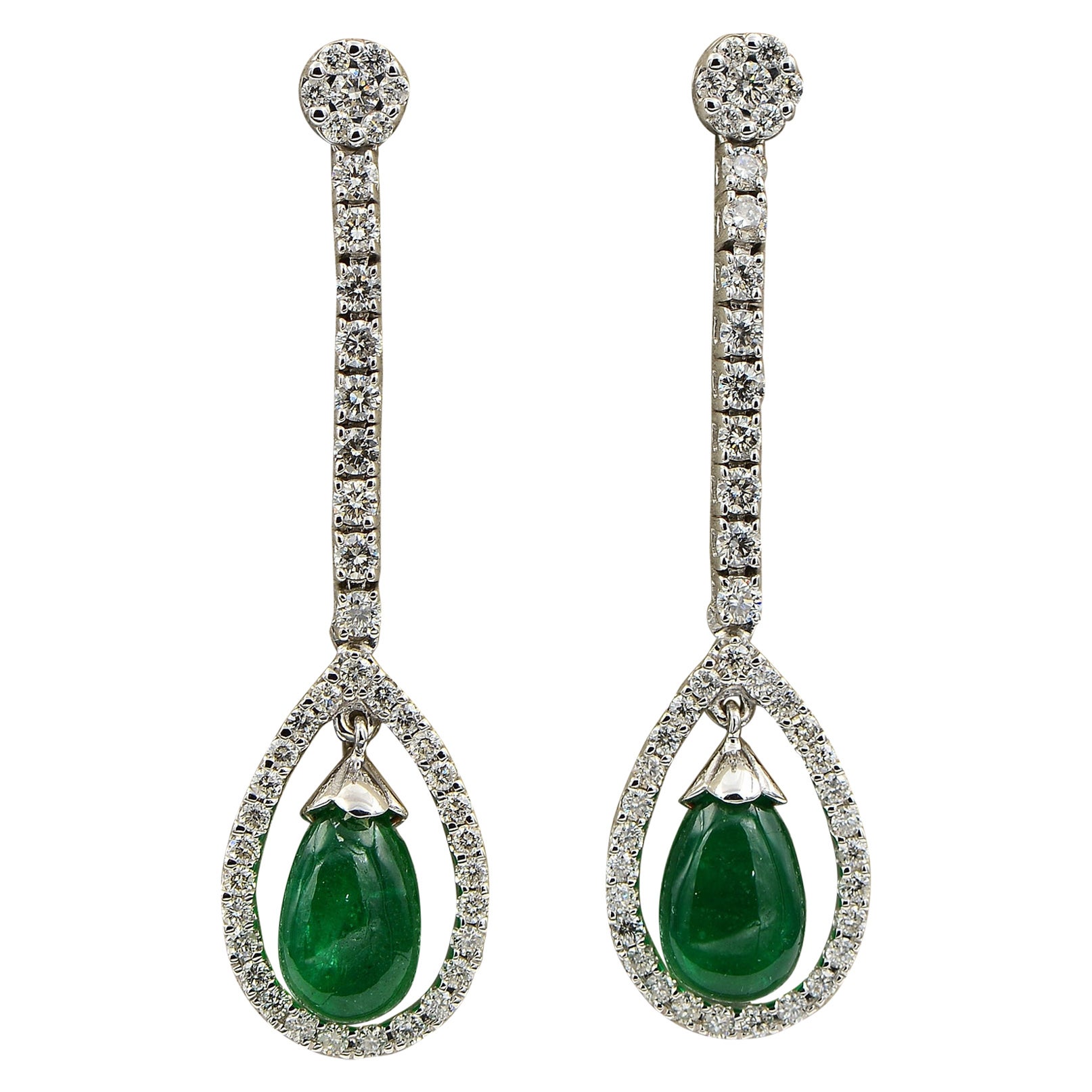 Estate 3.67 Ct Emerald Drop 2.20 Ct Diamond Long eardrops For Sale