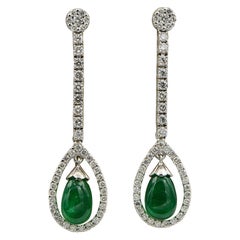 Vintage Estate 3.67 Ct Emerald Drop 2.20 Ct Diamond Long eardrops