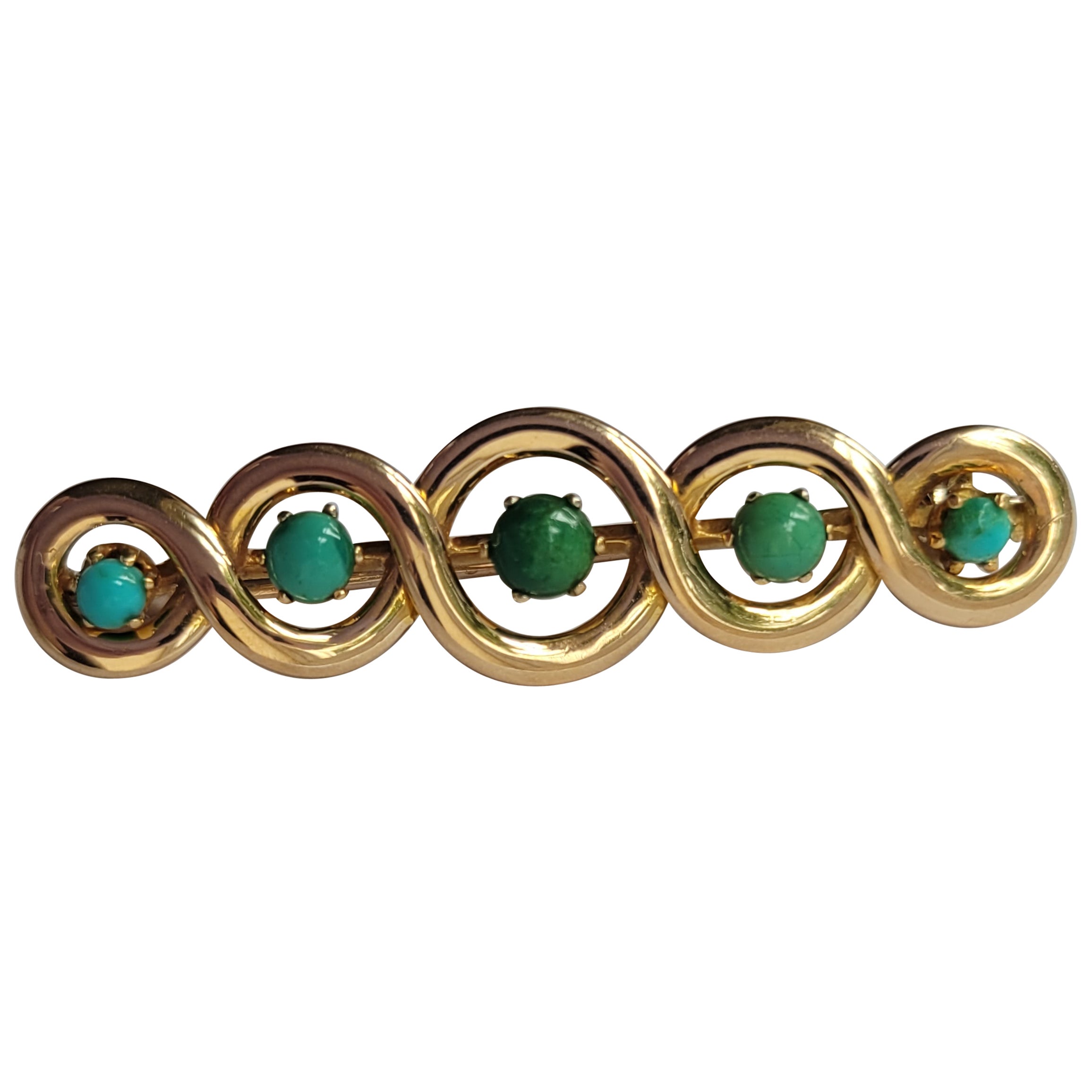 Victorian Five Turquoise Gold bar brooch For Sale