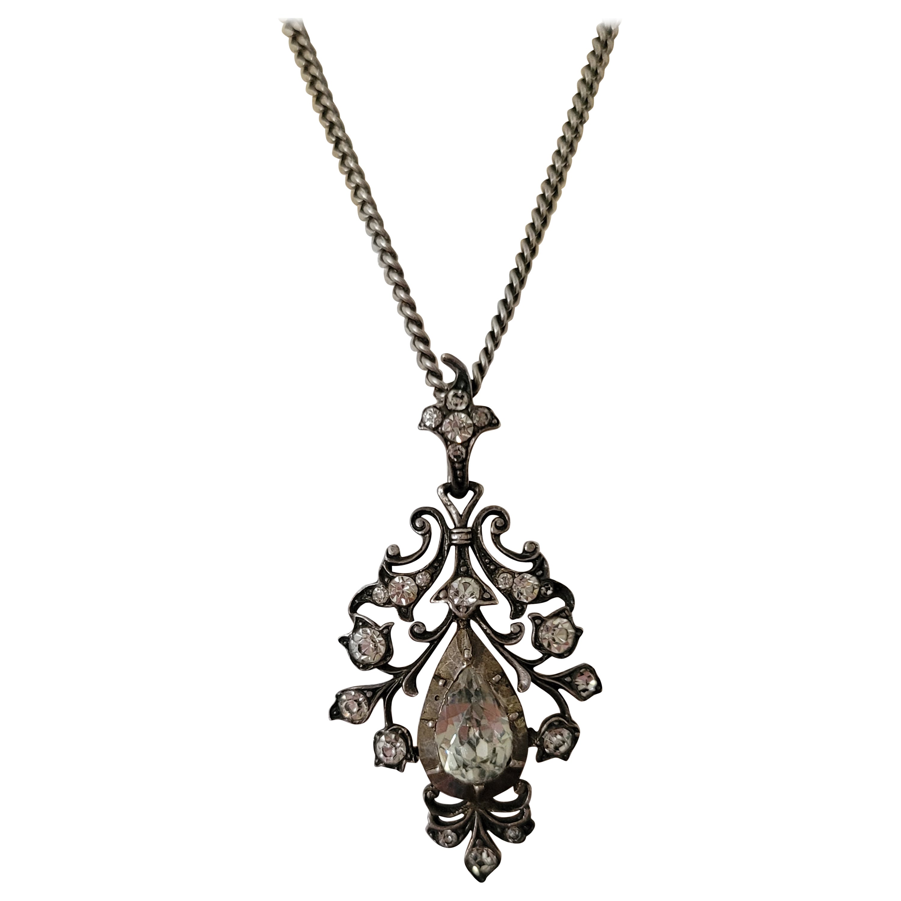 Antique Silver Paste Drop pendant necklace For Sale