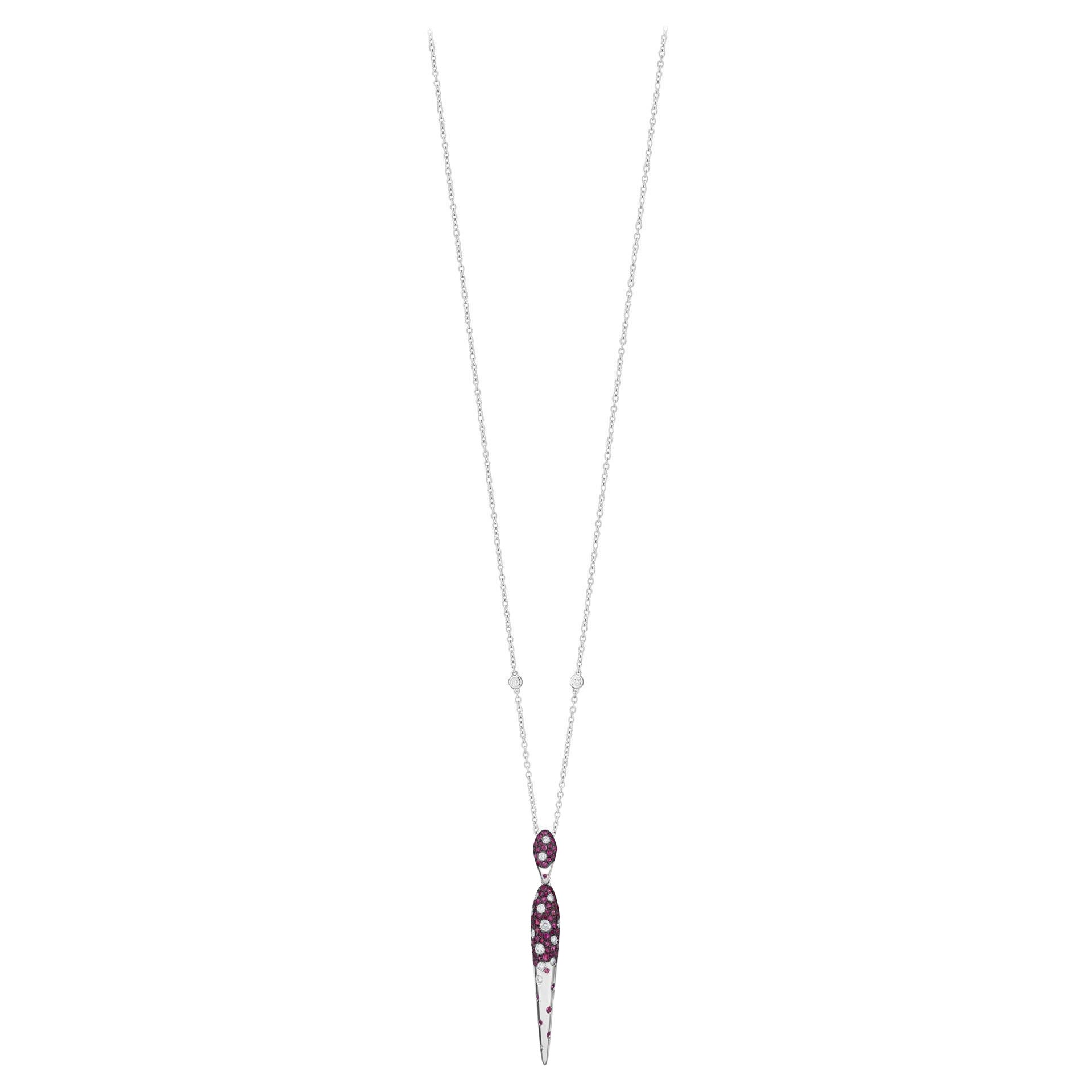  Luxle 1.36 Cttw. Ruby and Diamond Serpentine Pendant Necklace in 18K White Gold For Sale