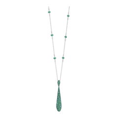 "Nigaam 4.47Cttw. Emerald and Diamond Serpentine Pendant Necklace in 18k Gold