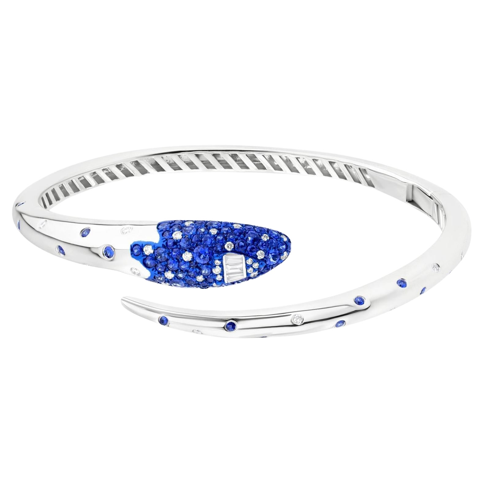 Nigaam 1.92Cttw. Sapphire and Diamond Serpentine Cuff Bracelet in 18K White Gold For Sale