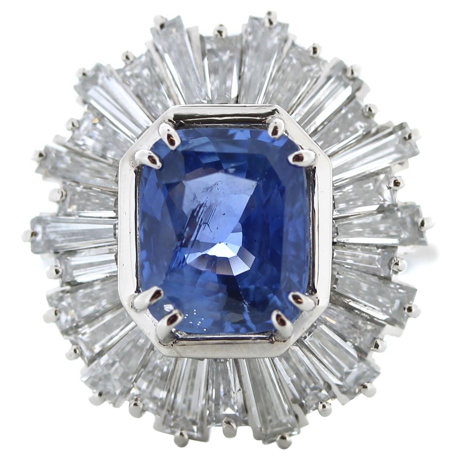 4,07 Karat Gewicht Saphir Platin & Baguette Diamant Mode-Ring aus Platin
