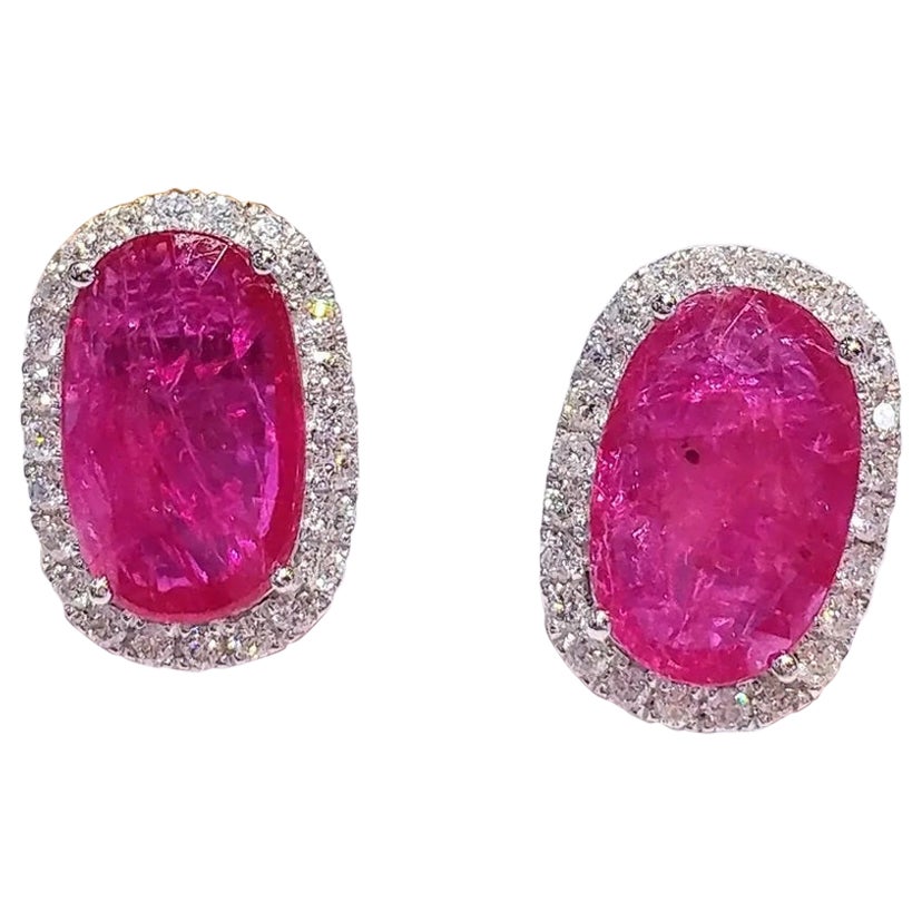 IGI Certified 5.86 Carat Ruby & 0.62 Carat Diamond Earrings in 18K White Gold