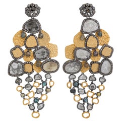 A.deitiy silver earrings with flat diamonds & 3-micron gold & rhodium plating 