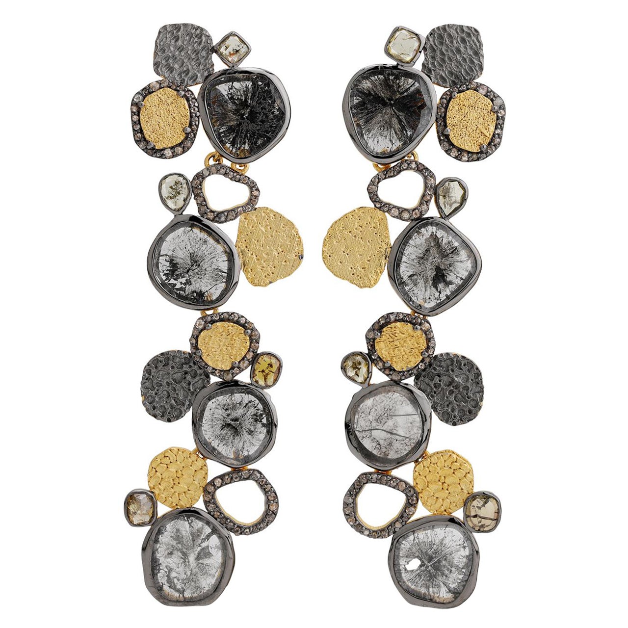 A.deitiy silver earrings with flat diamonds & 3-micron gold & rhodium plating 