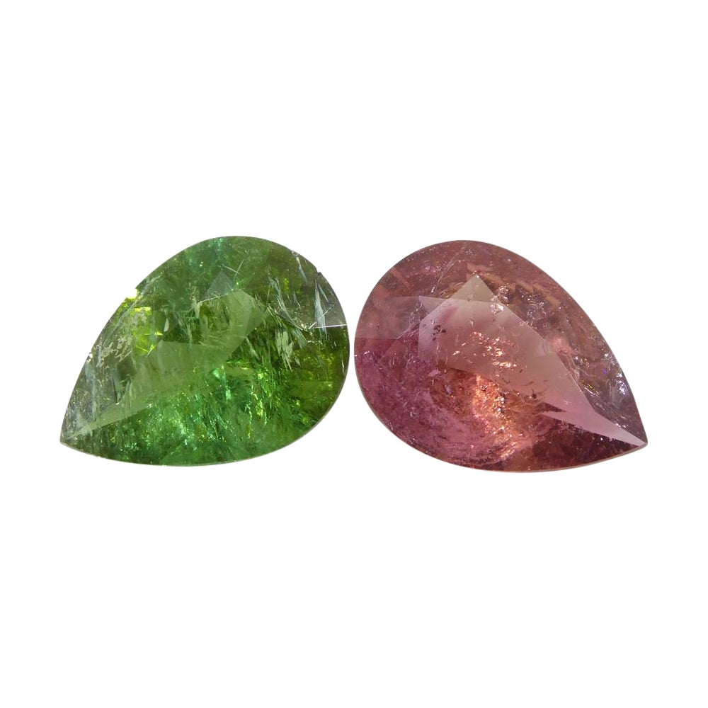 6.34ct Pair Pear Pink/Green Tourmaline from Brazil For Sale