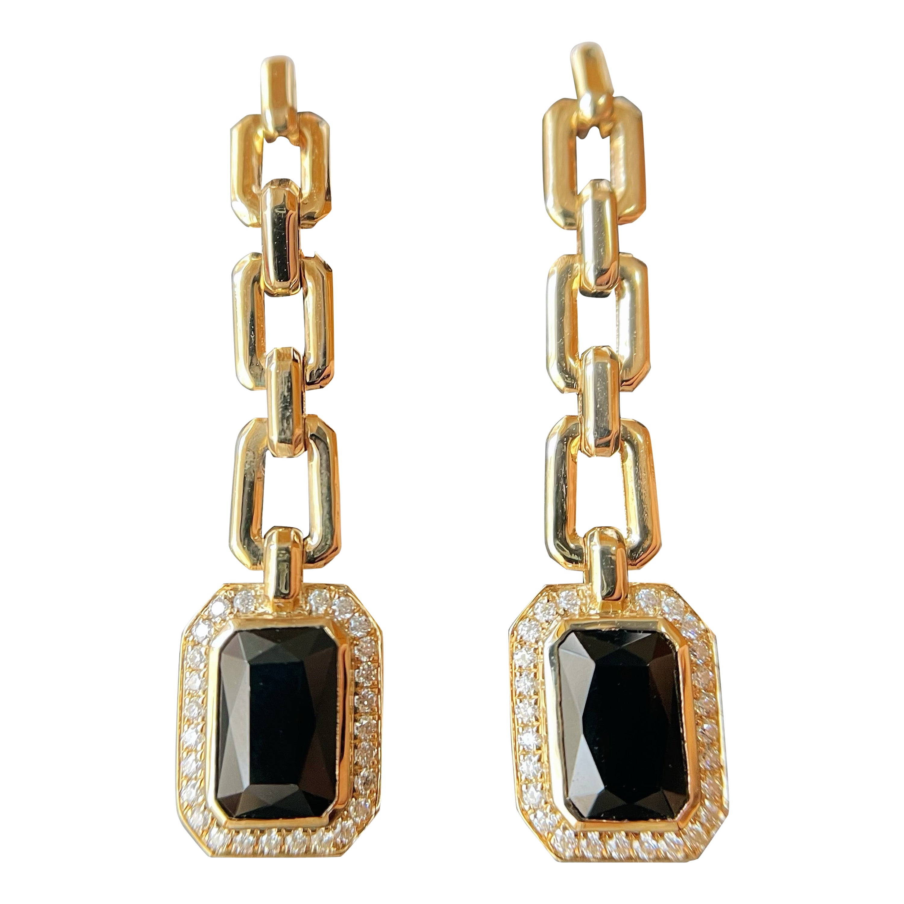 Natural Myanmar Black Spinel Chain Earrings, Jade Earrings in 14K/18K Gold For Sale