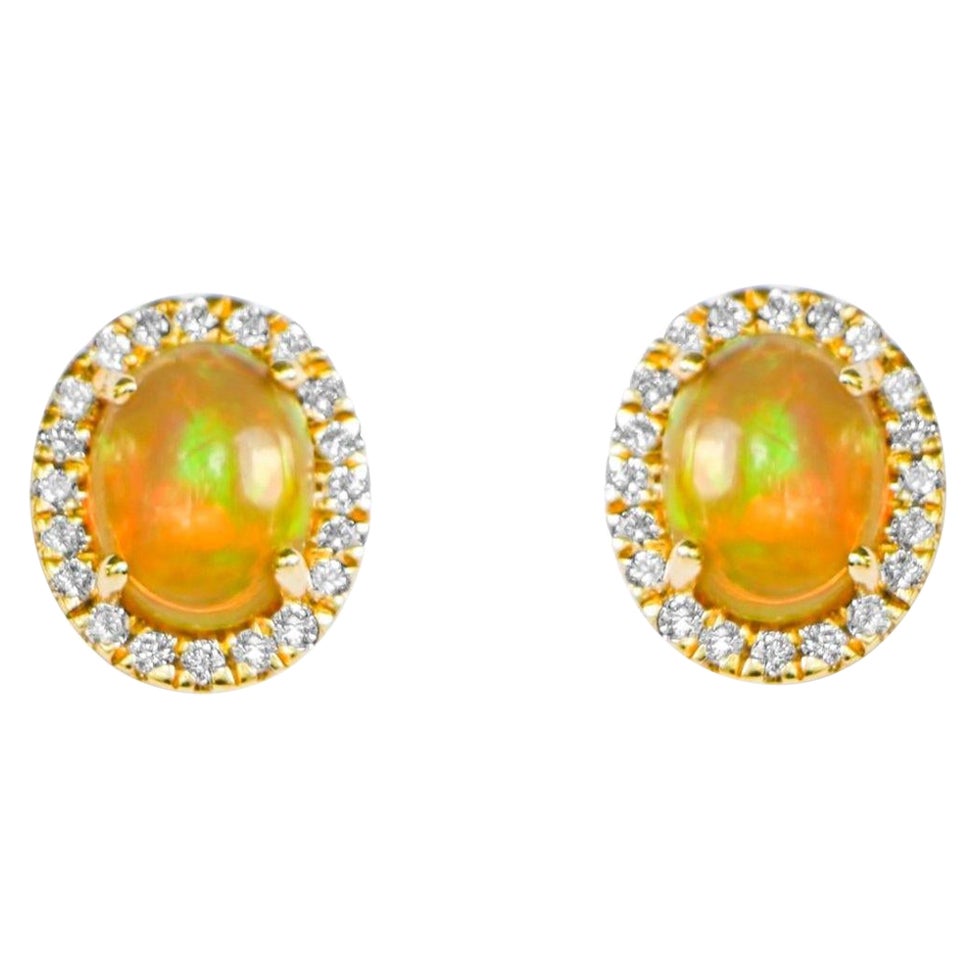 Luxury Essentials Opal and Diamond Stud Earrings For Sale