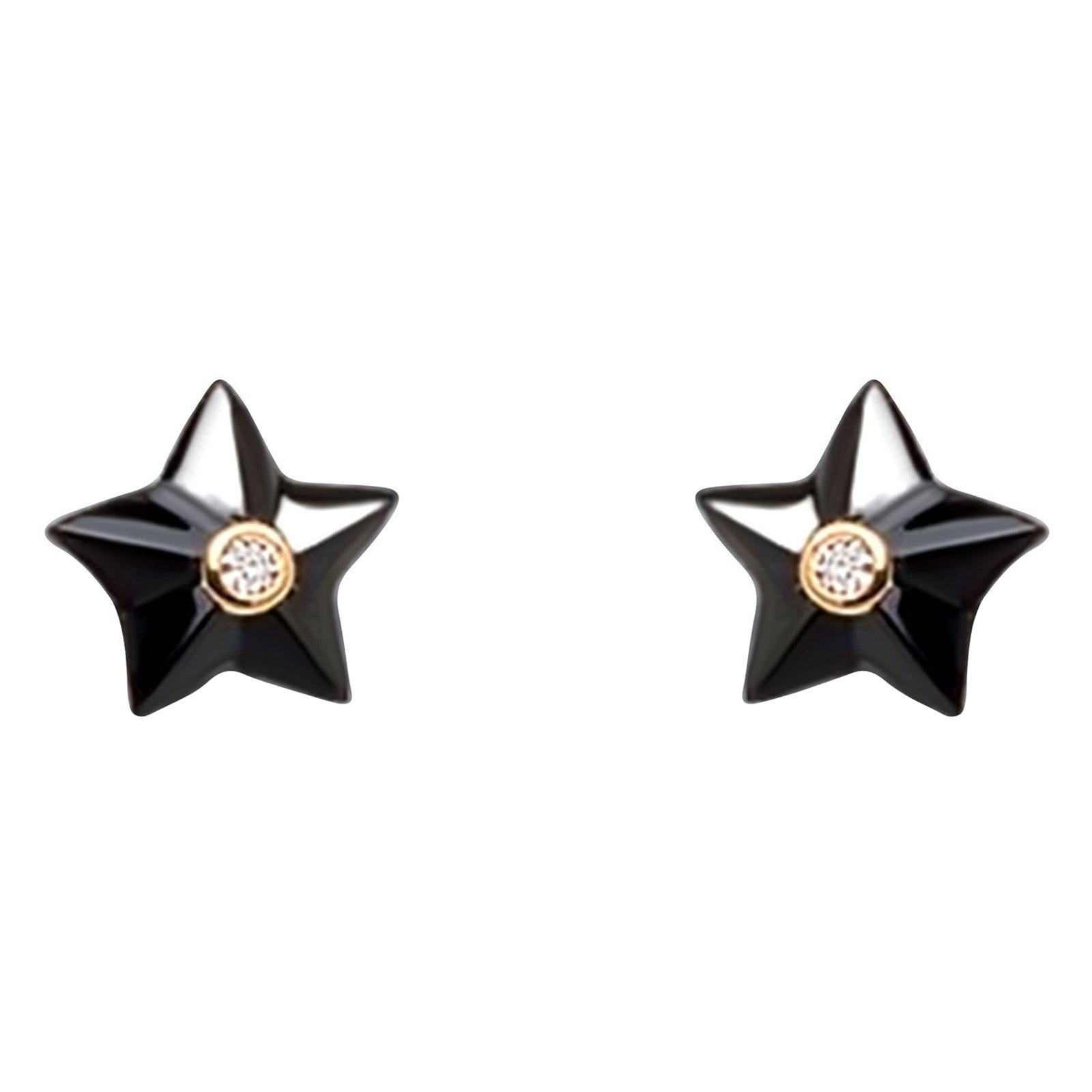 Remembrance Onyx and Diamond Star Earrings For Sale