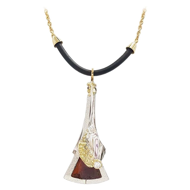 Paul Amey "Swing" Sterling Silver with 18K Gold Overlay and Enamel Necklace For Sale