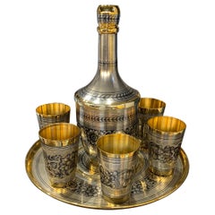 Antiguo juego de copas ruso "Niello" de plata de ley