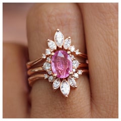 Oval Pink Sapphire and Diamonds Engagement Ring and Ring Guard Isabella Danielle