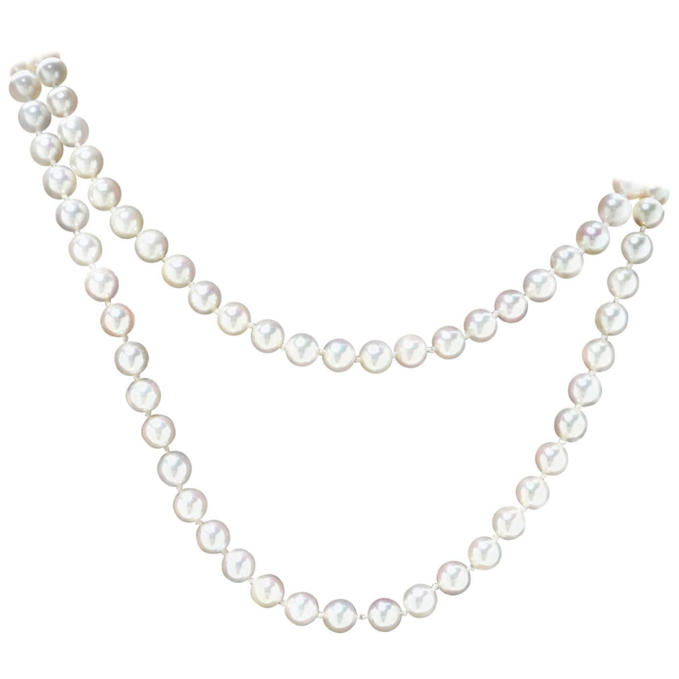 Akoya Pearl Necklace With Gold Clasp For Sale