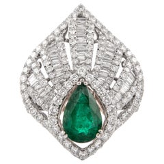 5.15ctt Emerald with Diamond Cocktail Ring 18 Karat White Gold