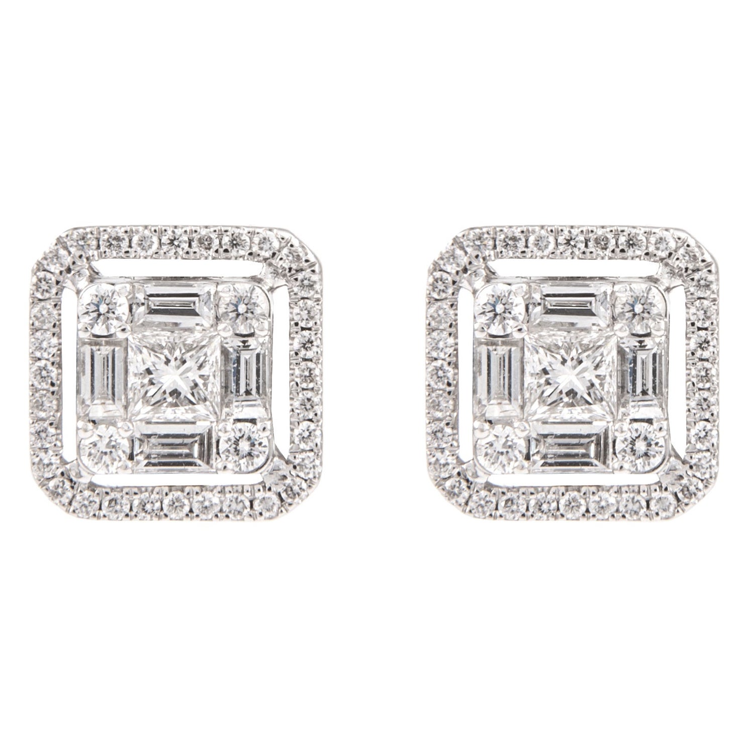 Alexander 1.29ct Illusion Set Diamond Stud Earrings with Halo 18k White Gold For Sale