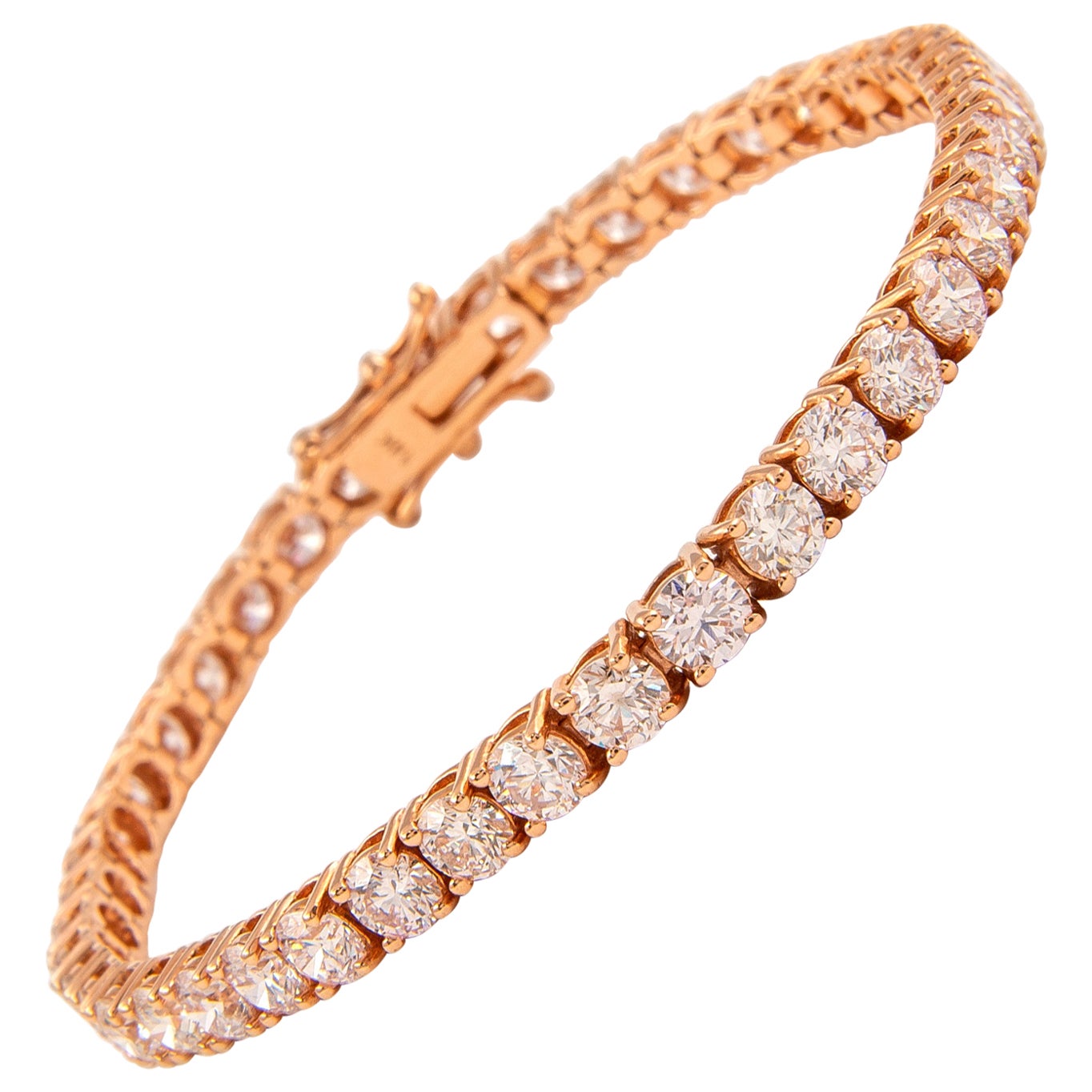 Alexander 9.92 Carat Diamond Tennis Bracelet 14-Karat Rose Gold For Sale