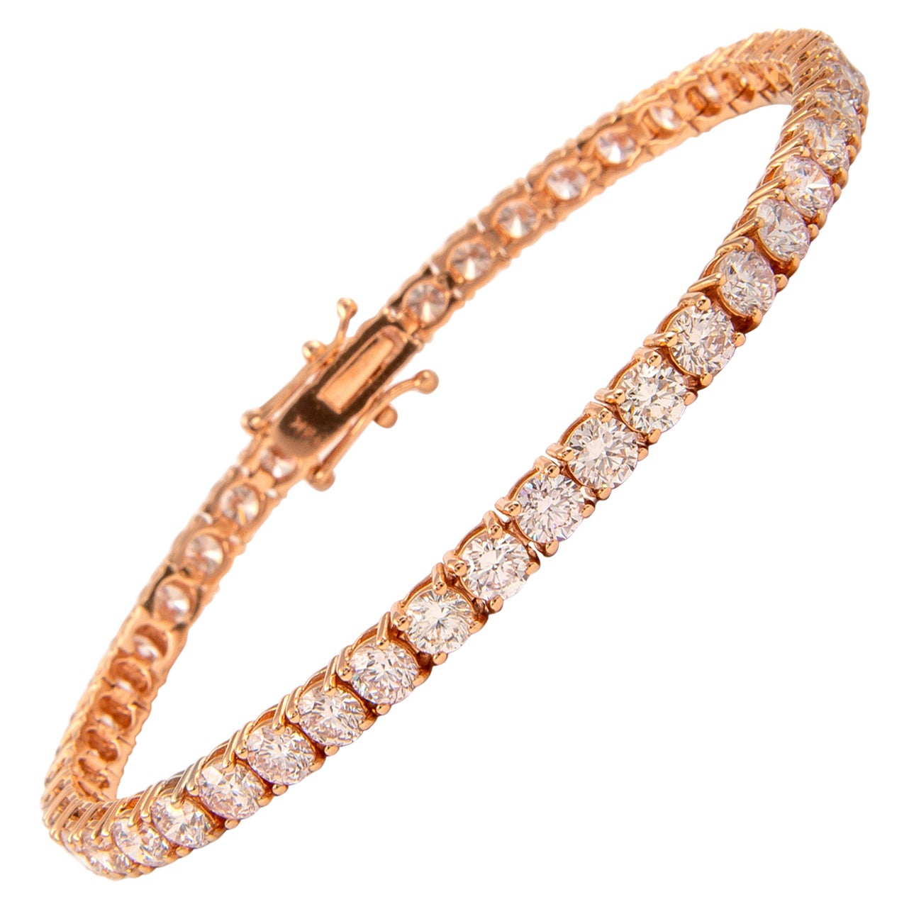 Alexander 9.10 Carat Diamond Tennis Bracelet 14-Karat Rose Gold For Sale