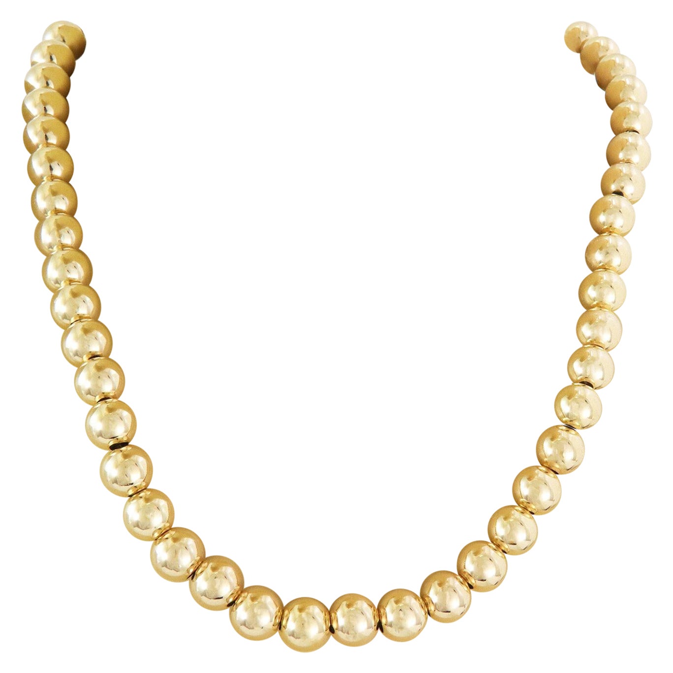 Vintage 14k Yellow Gold 9mm Beaded Necklace For Sale