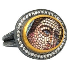 JAS-22-2286 - 24KT GOLD/SS MICRO MOSAIC RING with 0.70 CT DIAMONDS