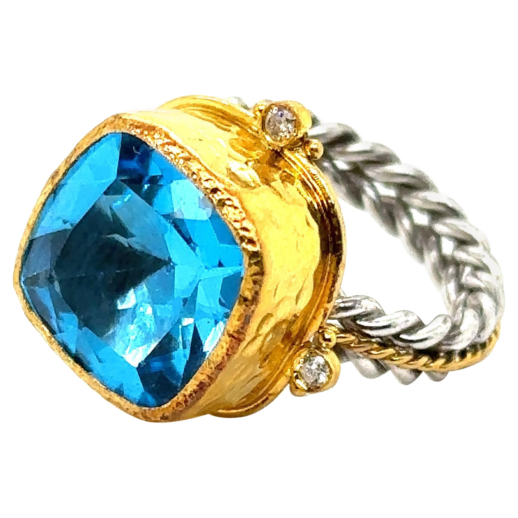 JAS-19-1995 - 24K GOLD/STERLING SILVER RING 0.10Ct DIAS.  For Sale