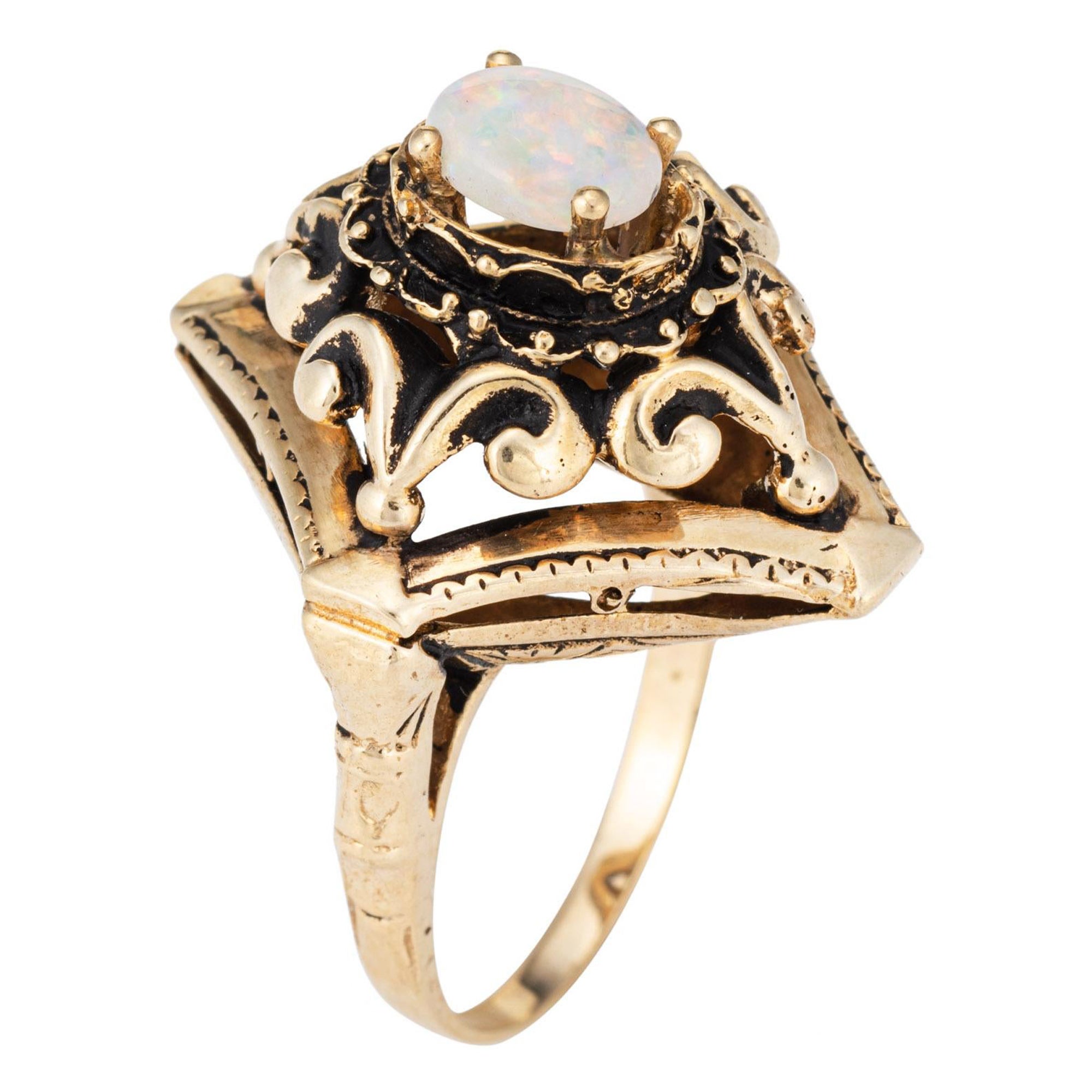 Vintage Opal-Ring 14k Gelbgold Gr. 7 Dreiecks-Cocktailschmuck, fein