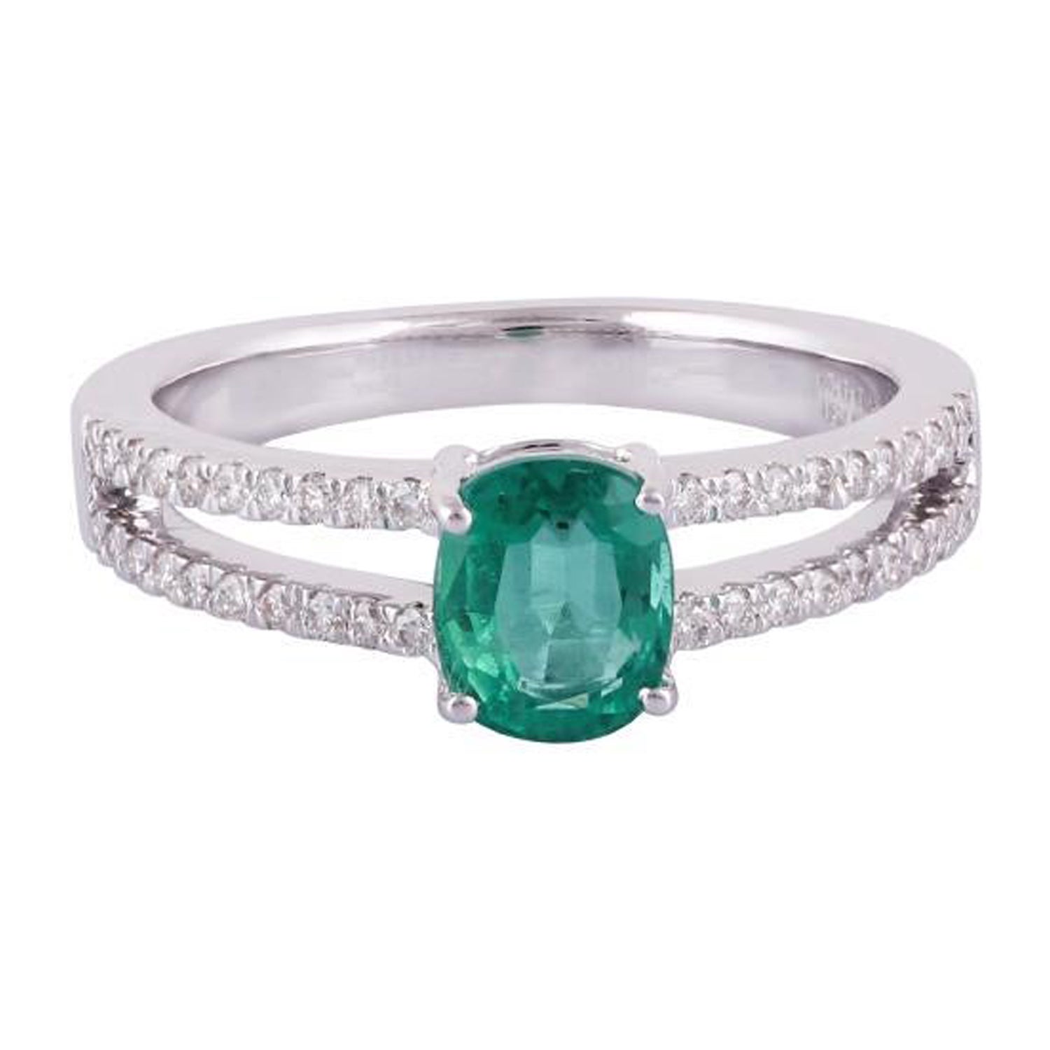 0.92 Carat Clear Zambian Emerald & Diamond Ring in 18K White Gold For Sale