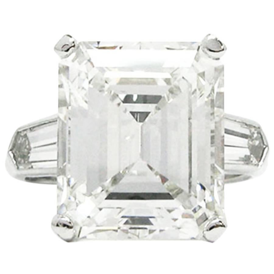 11.19 Carat GIA Emerald Cut Diamond Platinum Ring by J. Birnbach