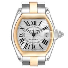 Cartier Roadster Steel Yellow Gold Silver Dial Mens Watch W62031Y4