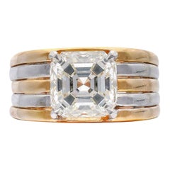 Retro GIA Certified 3.51 Cts Gold and Diamond Ring