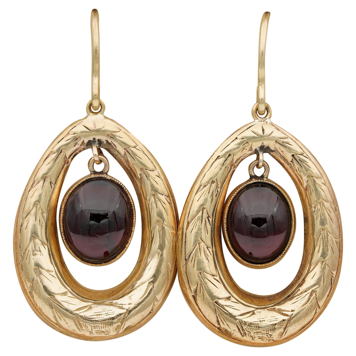 Boucles d'oreilles Victoriennes 3.80 CT Red Garnet Wreath Leaf Drop Earrings