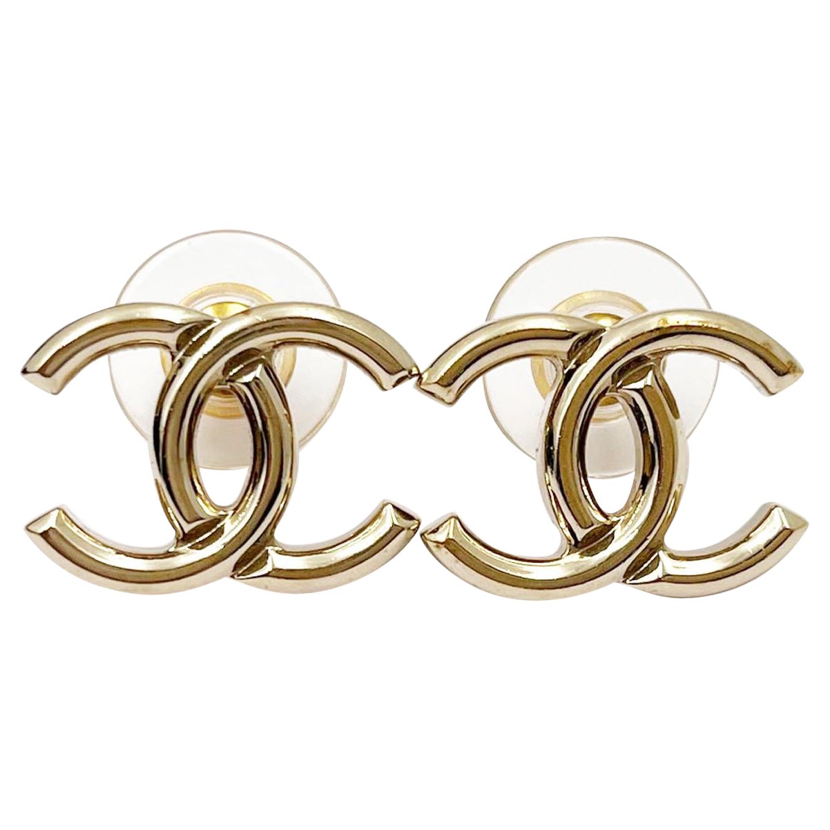 Chanel Classic Gold CC 3D Piercing Earrings at 1stDibs