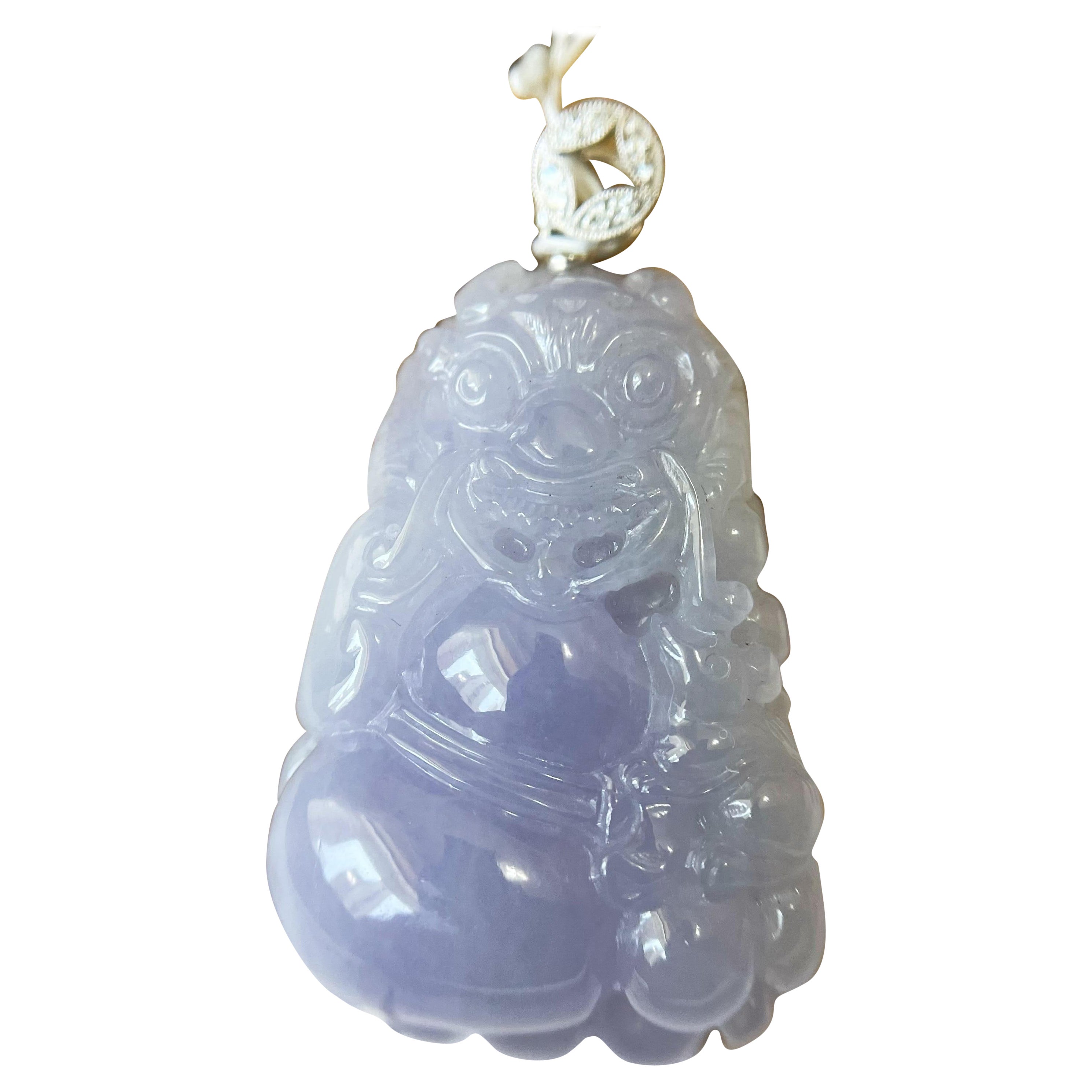 218.54 Ct - Natural Myanmar Lavender Icy Type Qilin Jadeite Jade Pendant For Sale