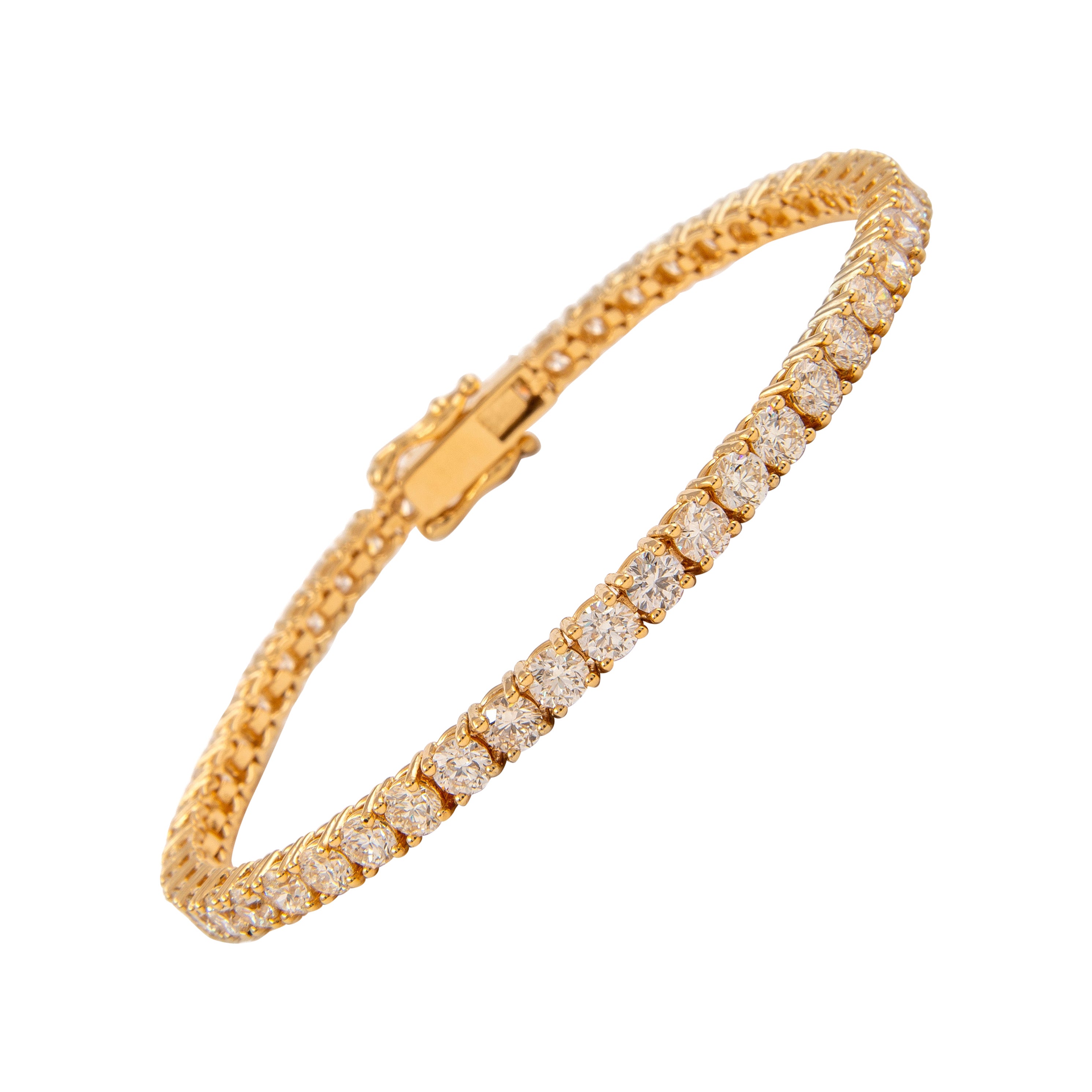 Alexander 8.78 Carats Diamond Tennis Bracelet 18-Karat Yellow Gold For Sale