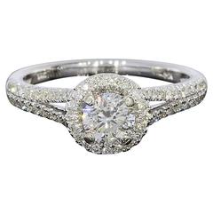 .91 Carats Round Diamonds Gold Split Shank Halo Engagement Ring