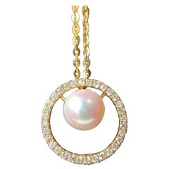 Certified AAAA Grade Japan Akoya Pearl Mirror Like Circle Diamond Pendant