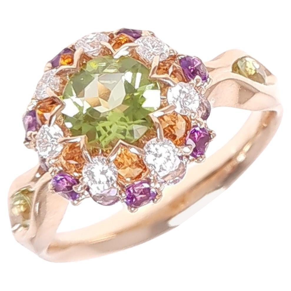 MOISEIKIN  Peridot Diamond Gold Ring in Aurora Style 