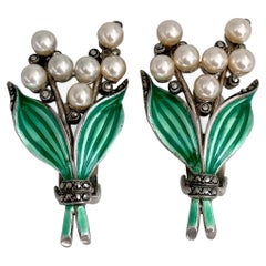 A Silver Greene & Greene Greene Marcasite Lily Of The Valley Clip On Earrings
