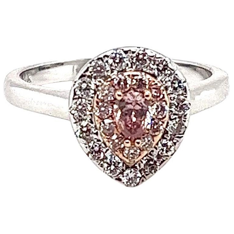 Delicate 0.61 ctw Pink and White Diamonds Engagement Ring, Natural Earth Mined  For Sale