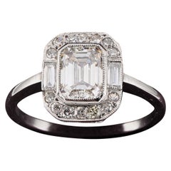 Antique Art Deco 1.20 Ct Emerald Cut Diamond Solitaire Platinum Ring