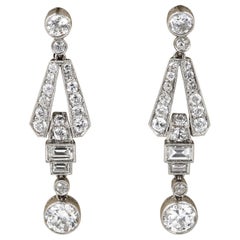 Art Deco 3.60 Ct Diamond Platinum Drop Earrings