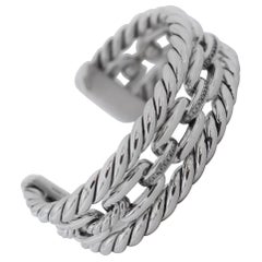 David Yurman 925 Silver Wellesley Link Pave Diamond Three-Row Cuff Bracelet