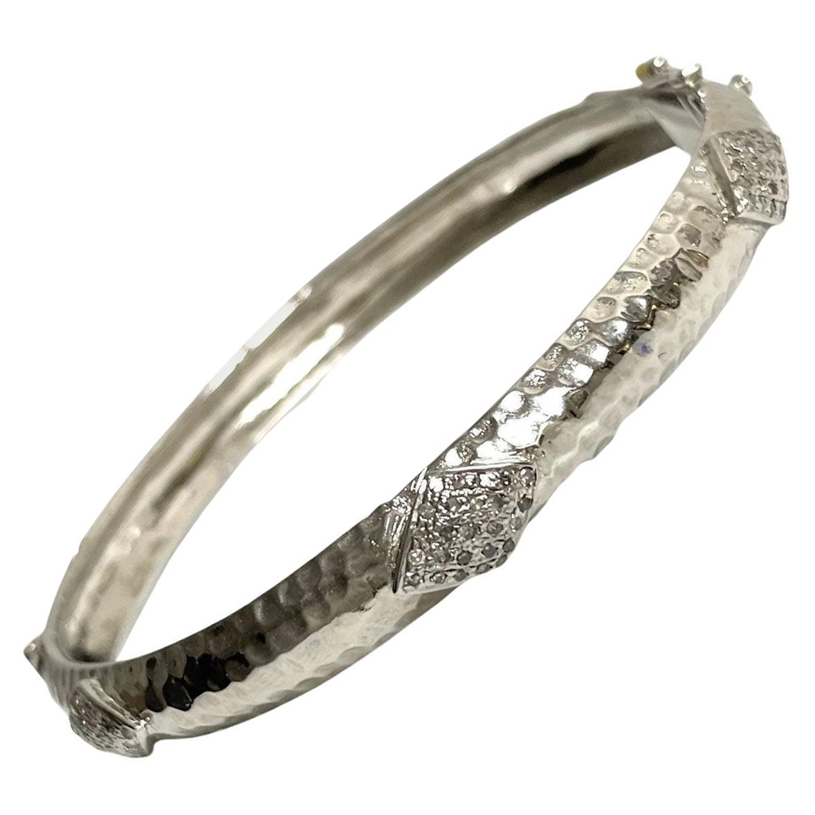 Hammered Rhodium-Plated Silver Bangle with Diamonds Paradizia Bracelet