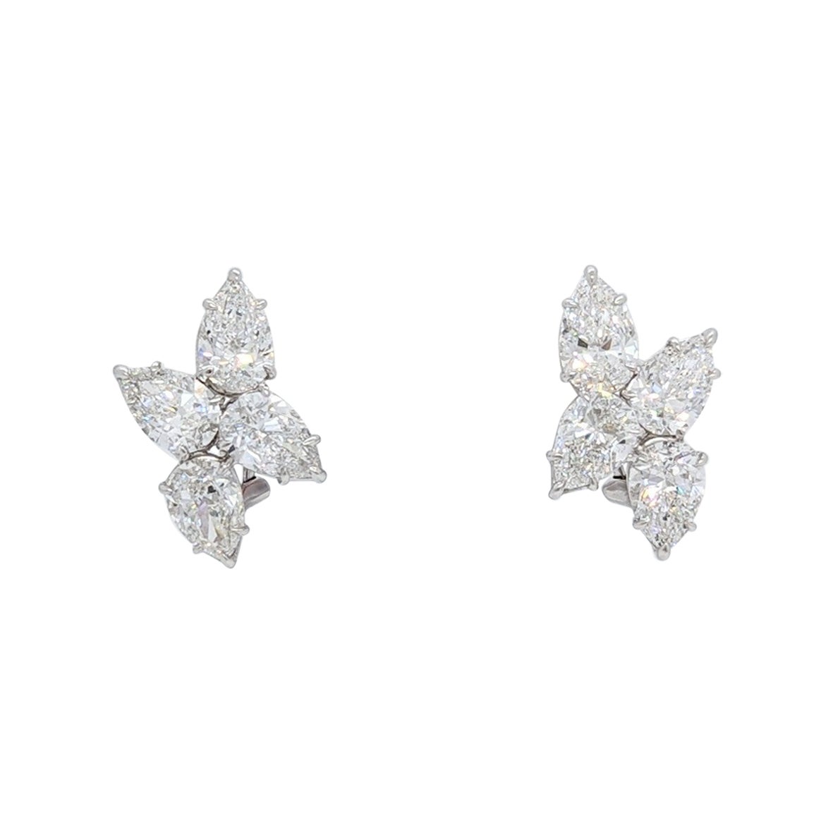 Boucles d'oreilles en or blanc 18 carats avec grappes de diamants blancs GIA en forme de poire