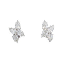 Boucles d'oreilles en or blanc 18 carats avec grappes de diamants blancs GIA en forme de poire