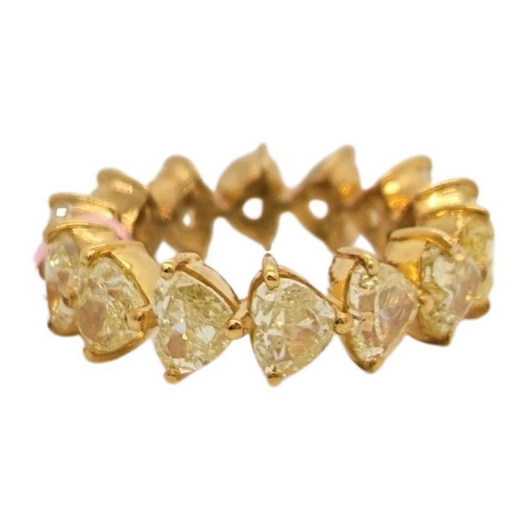 Yellow Diamond Heart Shape Eternity Band Ring in 18K Yellow Gold