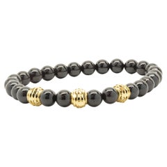 18 Karat Yellow Gold Black Onyx Beaded Bracelet