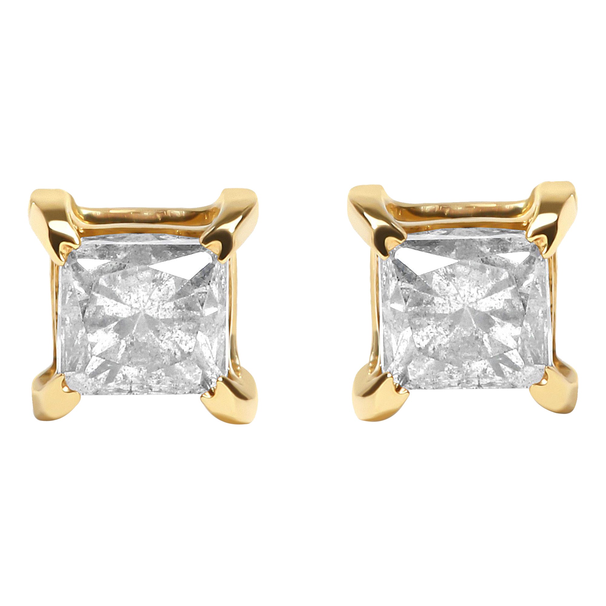 IGI zertifizierte 14K Gelbgold 5/8 Karat Prinzessin Diamant Classic Ohrstecker im Angebot